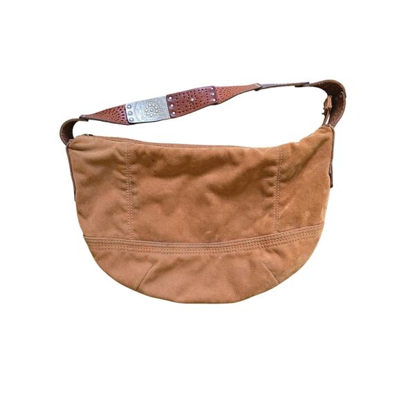 Fossil 75082 Western Canvas Hobo Shoulder Bag Camel Color - Picture 1 of 8